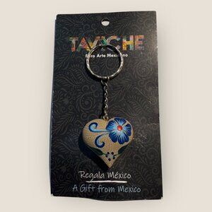 Taviche Handcrafted Copal Wood Heart Keychain Keyring